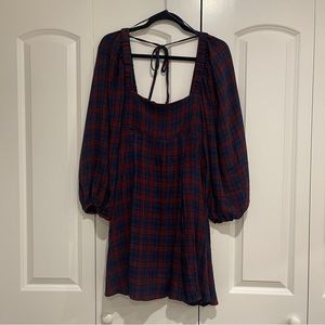 UO Urban Outfitters Lachlan Flannel Smocked Mini Dress